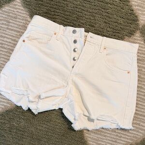 High-Rise Distressed Women’s White Denim Shorts